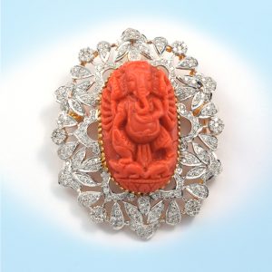 Diamond and Coral Brooch
